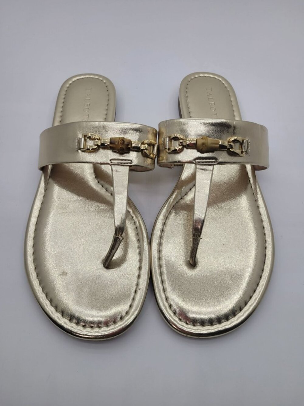 NWOB Talbots Metallic Gold Thong Sandals Bamboo Bead Summer Dressy Size 9